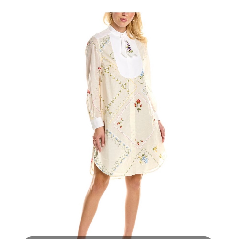 NWT Tory Burch Cream Embroidered Long Sleeve Shift Dress